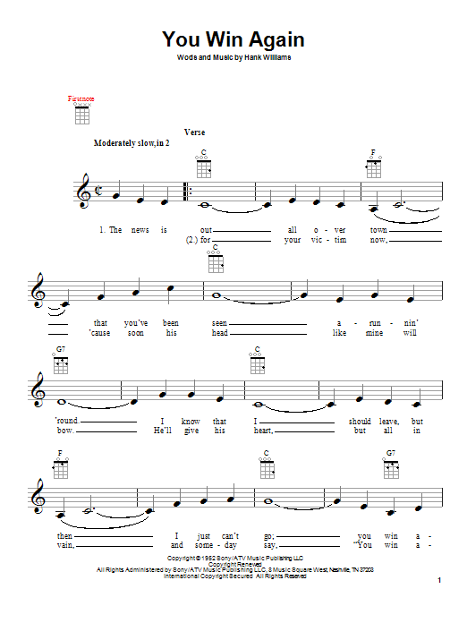 Learn to play Hank Williams You Win Again sheet music for Lyrics & Piano Chords in minutes. Hank Williams You Win Again sheet music preview music notes and score for Lyrics & Piano Chords including 2 page(s)