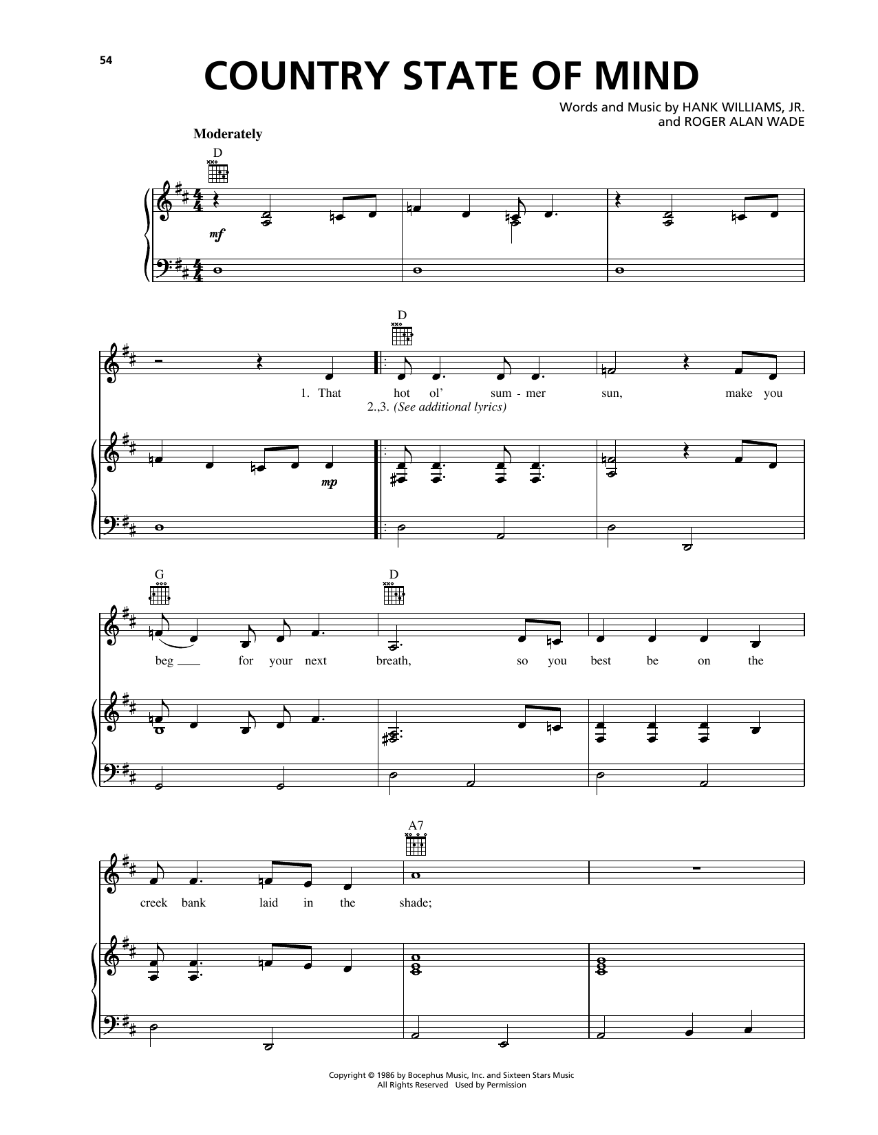 Learn to play Hank Williams Jr. Country State Of Mind sheet music for Piano, Vocal & Guitar (Right-Hand Melody) in minutes. Hank Williams Jr. Country State Of Mind sheet music preview music notes and score for Piano, Vocal & Guitar (Right-Hand Melody) including 4 page(s)