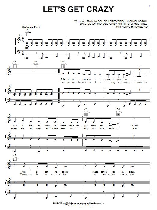 Learn to play Hannah Montana Let's Get Crazy sheet music for Piano (Big Notes) in minutes. Hannah Montana Let's Get Crazy sheet music preview music notes and score for Piano (Big Notes) including 5 page(s)