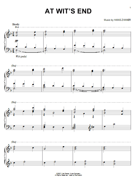 Hans Zimmer At Wit's End (from Pirates Of The Caribbean: At World's End) sheet music, chords, lyrics - Printable PDF for Piano Solo
