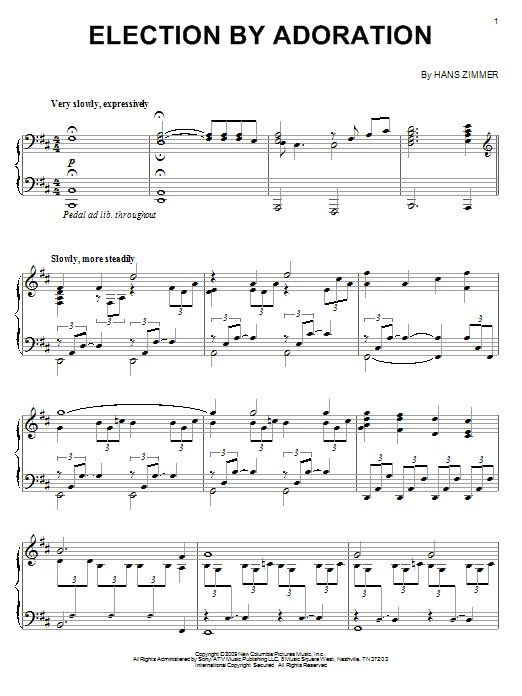 Hans Zimmer Election By Adoration Sheet Music