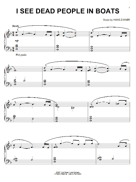Hans Zimmer I See Dead People In Boats (from Pirates Of The Caribbean: At World's End) sheet music, chords, lyrics - Printable PDF for Piano