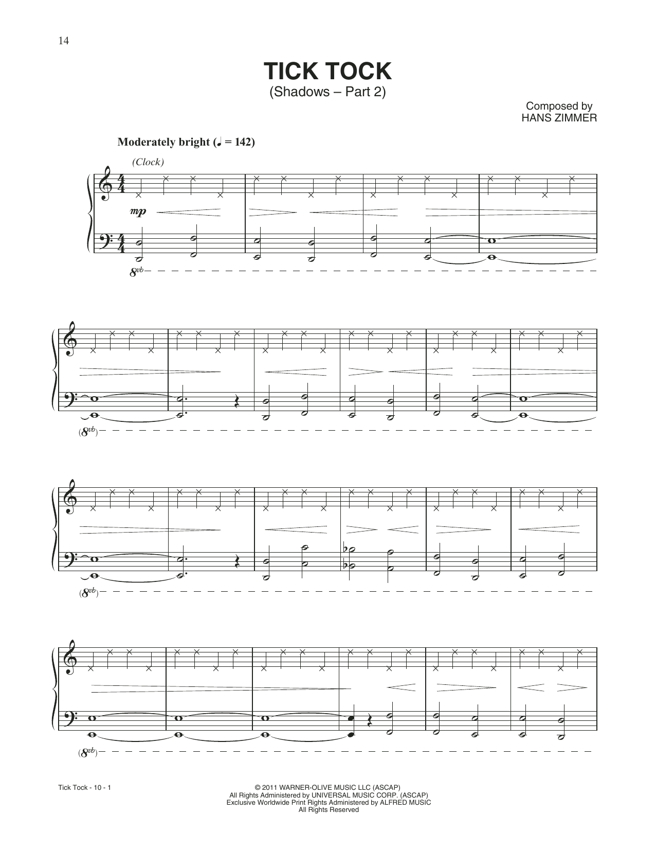 Hans Zimmer Tick Tock - Shadows: Pt. 2 (from Sherlock Holmes: A Game Of Shadows) sheet music, chords, lyrics - Printable PDF for Piano Solo