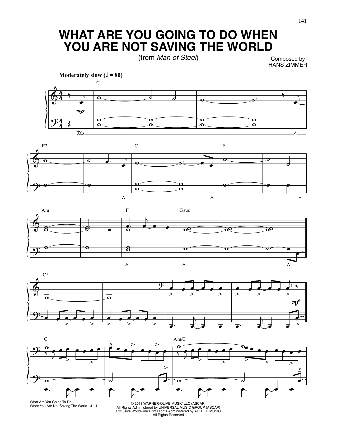 Hans Zimmer What Are You Going To Do When You Are Not Saving The World? (from Man Of Steel) sheet music, chords, lyrics - Printable PDF for Piano Solo