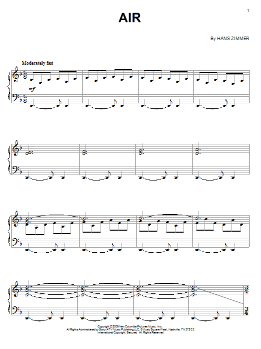 Learn to play Hans Zimmer Air sheet music for Piano in minutes. Hans Zimmer Air sheet music preview music notes and score for Piano including 7 page(s)