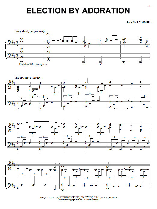 Learn to play Hans Zimmer Election By Adoration sheet music for Piano in minutes. Hans Zimmer Election By Adoration sheet music notes and chords