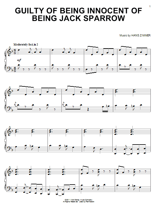 Learn to play Hans Zimmer Guilty Of Being Innocent Of Being Jack Sparrow sheet music for Piano in minutes. Hans Zimmer Guilty Of Being Innocent Of Being Jack Sparrow sheet music preview music notes and score for Piano including 5 page(s)