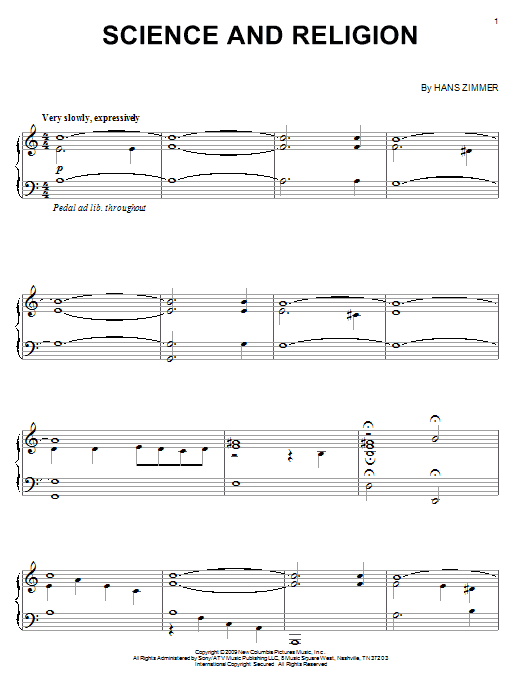 Learn to play Hans Zimmer Science And Religion sheet music for Piano in minutes. Hans Zimmer Science And Religion sheet music preview music notes and score for Piano including 3 page(s)