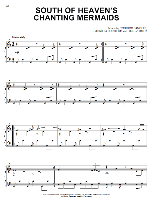 Learn to play Hans Zimmer South Of Heaven's Chanting Mermaids sheet music for Piano in minutes. Hans Zimmer South Of Heaven's Chanting Mermaids sheet music preview music notes and score for Piano including 8 page(s)