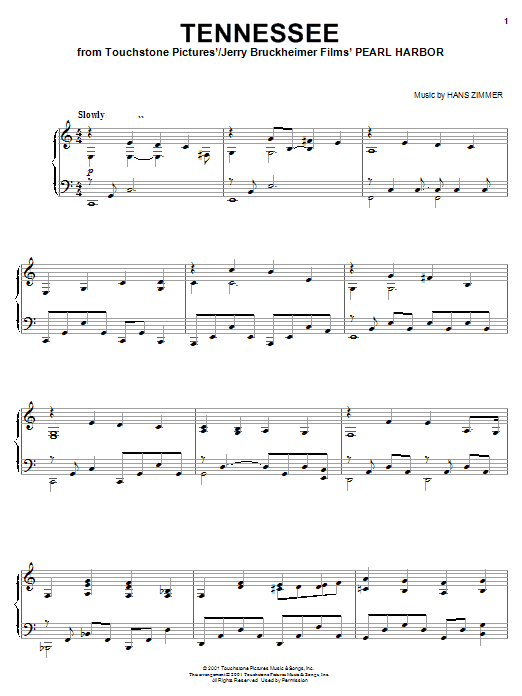 Learn to play Hans Zimmer Tennessee (from Pearl Harbor) sheet music for Piano in minutes. Hans Zimmer Tennessee (from Pearl Harbor) sheet music notes and chords