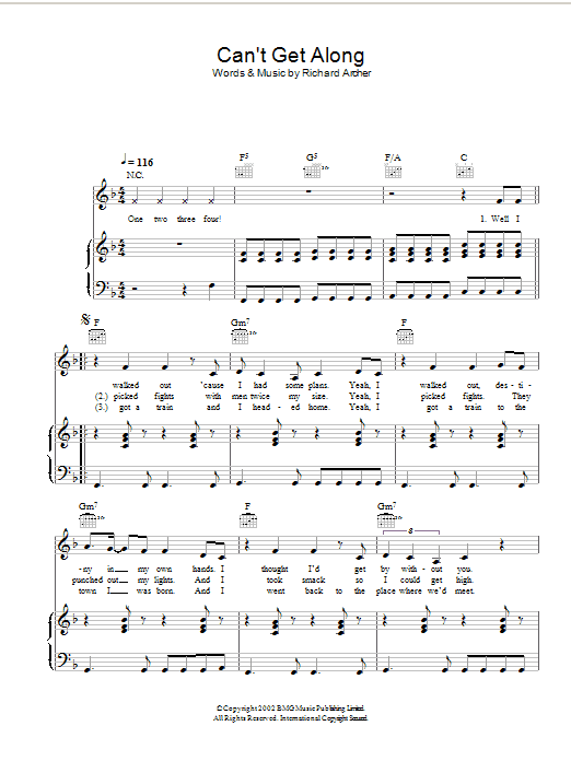 Learn to play Hard-Fi Can't Get Along (Without You) sheet music for Piano, Vocal & Guitar in minutes. Hard-Fi Can't Get Along (Without You) sheet music preview music notes and score for Piano, Vocal & Guitar including 4 page(s)