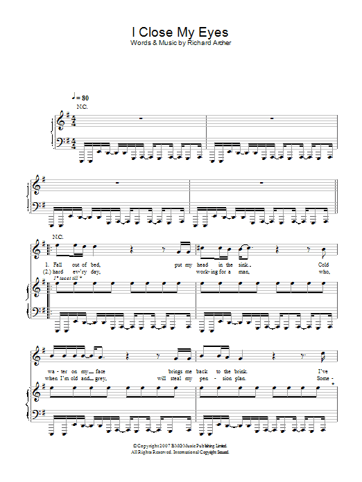 Learn to play Hard-Fi I Close My Eyes sheet music for Piano, Vocal & Guitar in minutes. Hard-Fi I Close My Eyes sheet music preview music notes and score for Piano, Vocal & Guitar including 4 page(s)