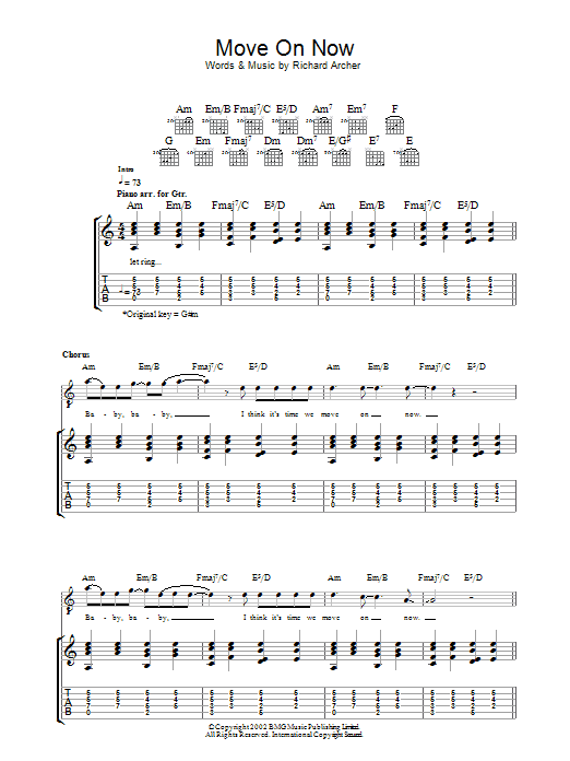 Hard-Fi Move On Now sheet music preview music notes and score for Guitar Tab including 6 page(s)