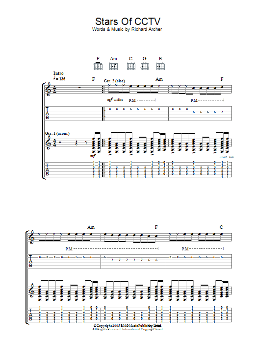 Hard-Fi Stars Of CCTV sheet music preview music notes and score for Guitar Tab including 7 page(s)