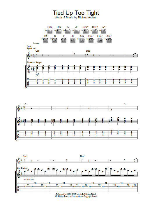 Hard-Fi Tied Up Too Tight sheet music preview music notes and score for Guitar Tab including 8 page(s)