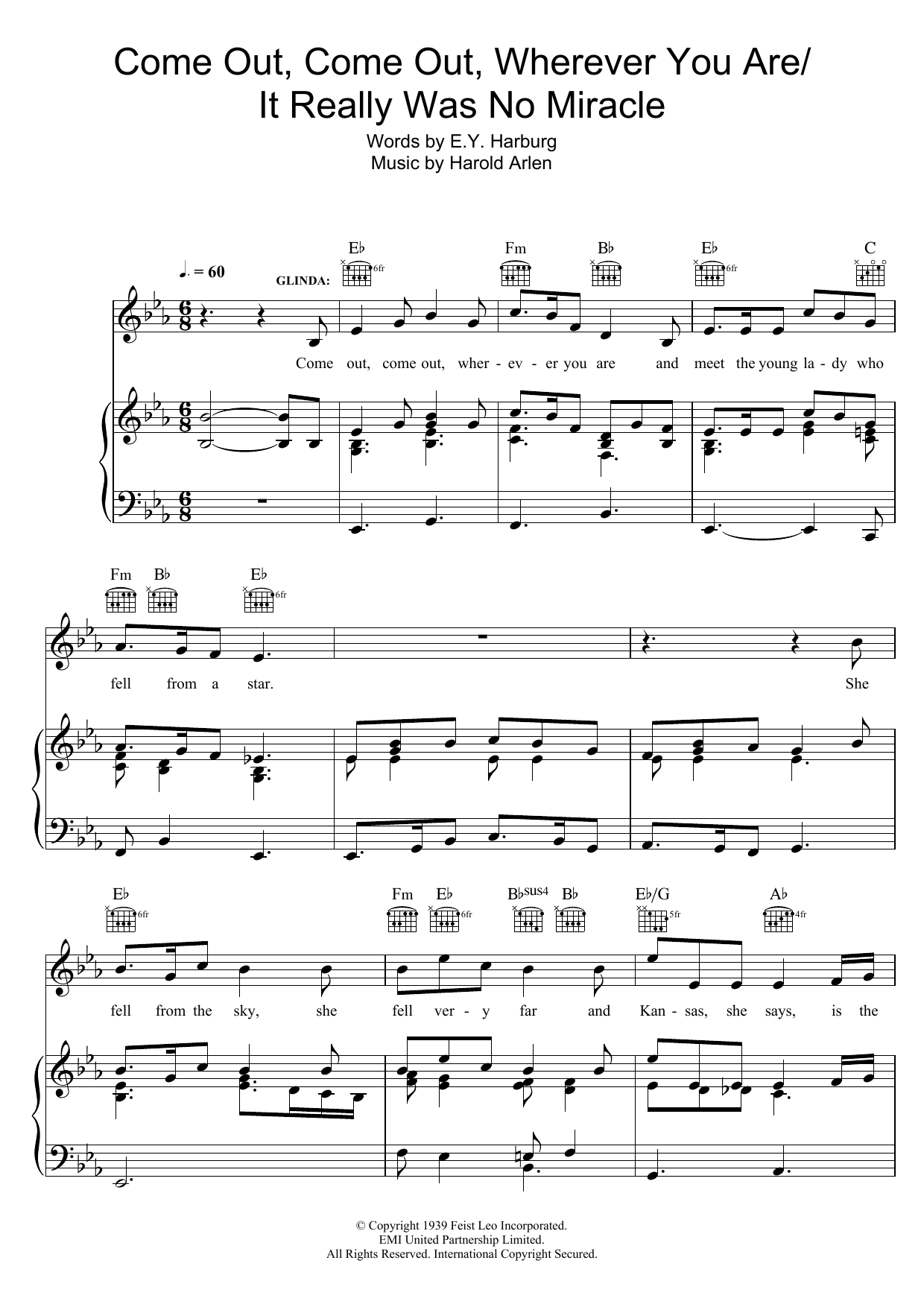 Harold Arlen Come Out, Come Out, Wherever You Are sheet music, chords, lyrics - Printable PDF for Piano, Vocal & Guitar (Right-Hand Melody)