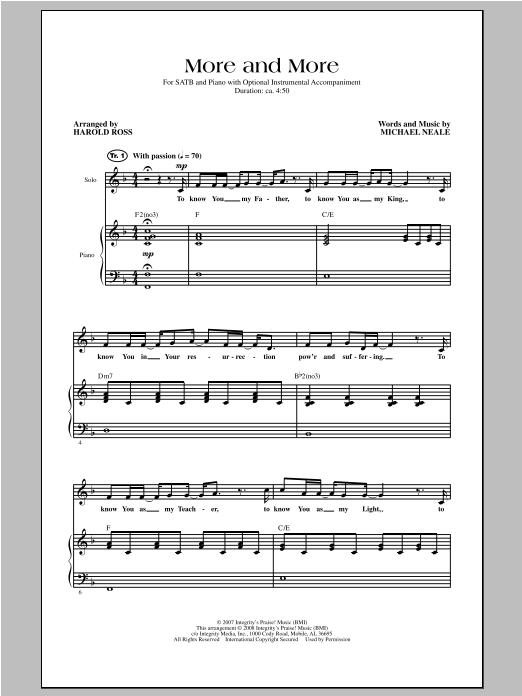 Harold Ross More And More sheet music, chords, lyrics - Printable PDF for SATB