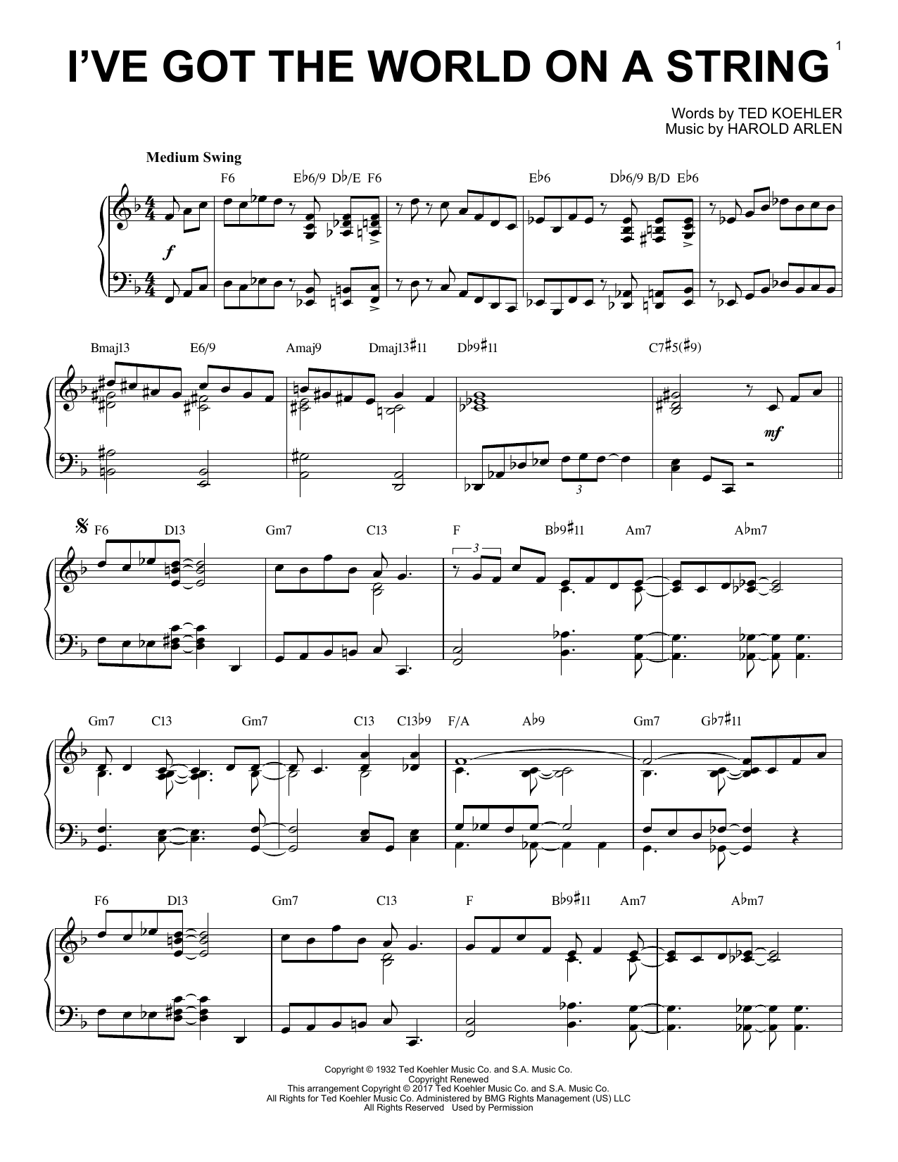 Learn to play Harold Arlen I've Got The World On A String sheet music for Piano in minutes. Harold Arlen I've Got The World On A String sheet music notes and chords