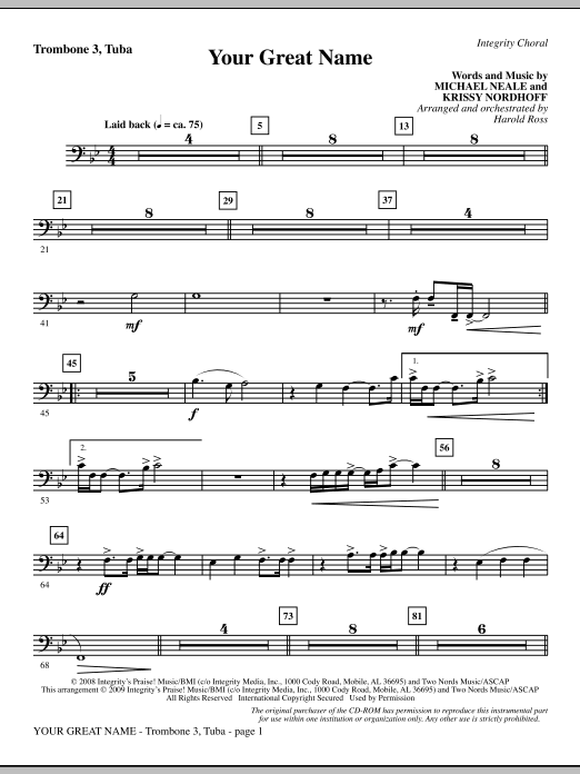 Learn to play Harold Ross Your Great Name - Trombone 3/Tuba sheet music for Choir Instrumental Pak in minutes. Harold Ross Your Great Name - Trombone 3/Tuba sheet music preview music notes and score for Choir Instrumental Pak including 2 page(s)