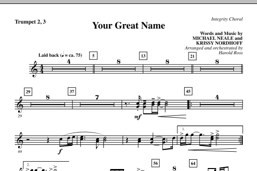 Learn to play Harold Ross Your Great Name - Trumpet 2 & 3 sheet music for Choir Instrumental Pak in minutes. Harold Ross Your Great Name - Trumpet 2 & 3 sheet music preview music notes and score for Choir Instrumental Pak including 1 page(s)