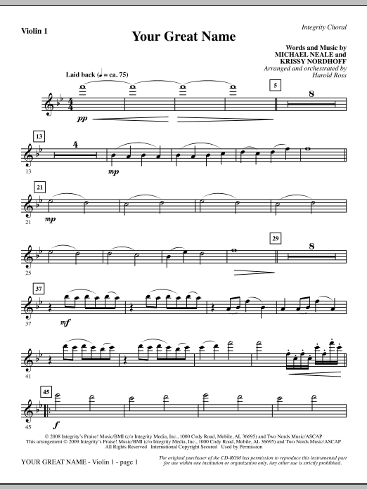 Learn to play Harold Ross Your Great Name - Violin 1 sheet music for Choir Instrumental Pak in minutes. Harold Ross Your Great Name - Violin 1 sheet music preview music notes and score for Choir Instrumental Pak including 2 page(s)