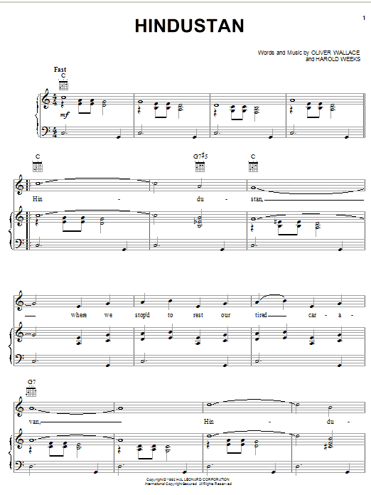 Learn to play Harold Weeks Hindustan sheet music for Piano, Vocal & Guitar (Right-Hand Melody) in minutes. Harold Weeks Hindustan sheet music notes and chords