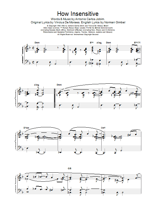 Barry Harris How Insensitive sheet music preview music notes and score for Piano including 3 page(s)