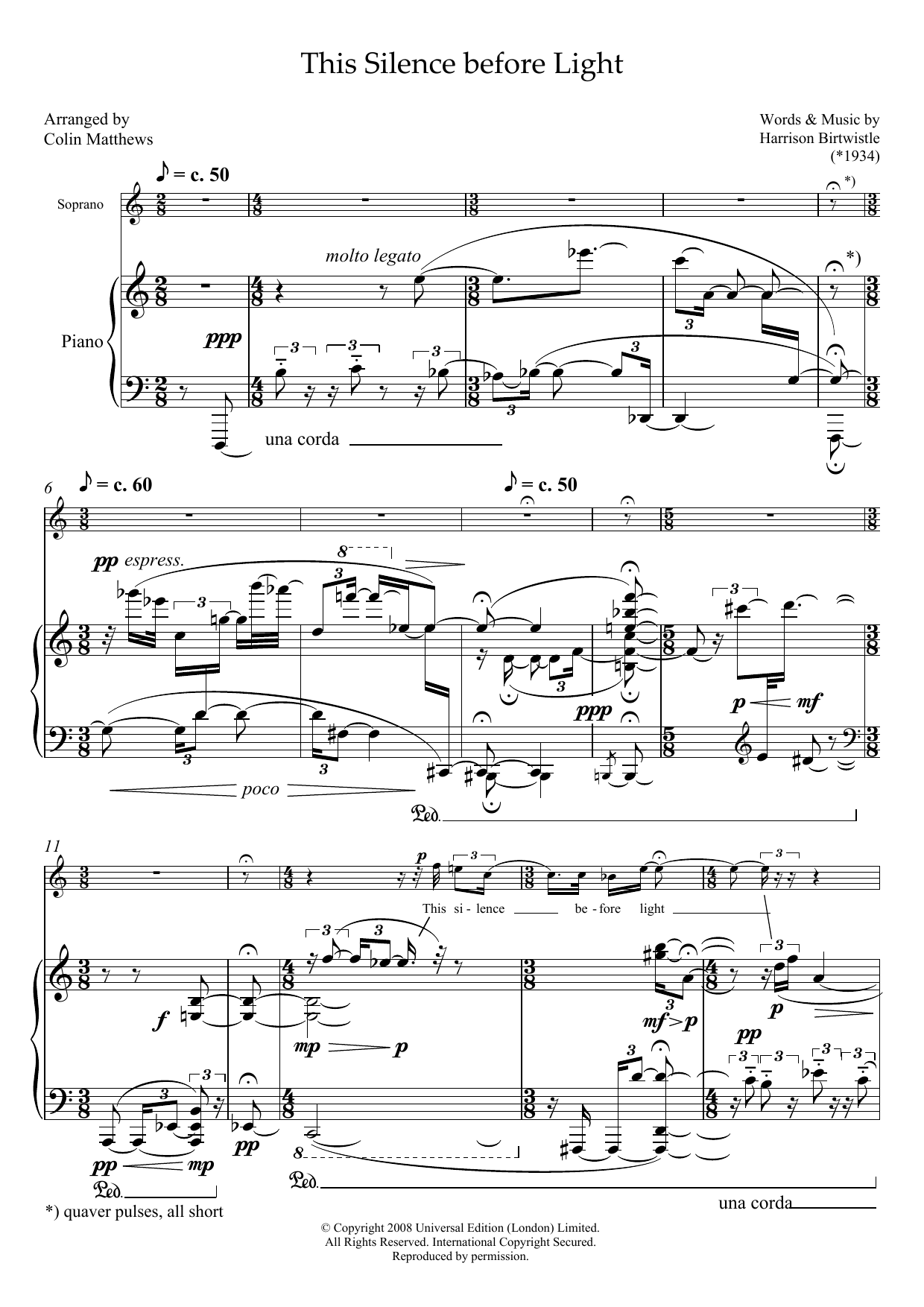 Harrison Birtwistle This Silence before Light (for soprano & piano) sheet music, chords, lyrics - Printable PDF for Piano & Vocal