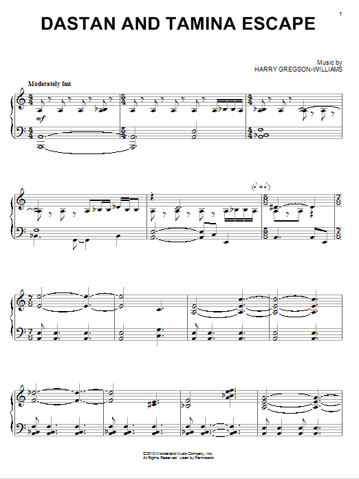 Download Harry Gregson-Williams Dastan And Tamina Escape sheet music notes and chords for Piano - Download Printable PDF and start playing in minutes.