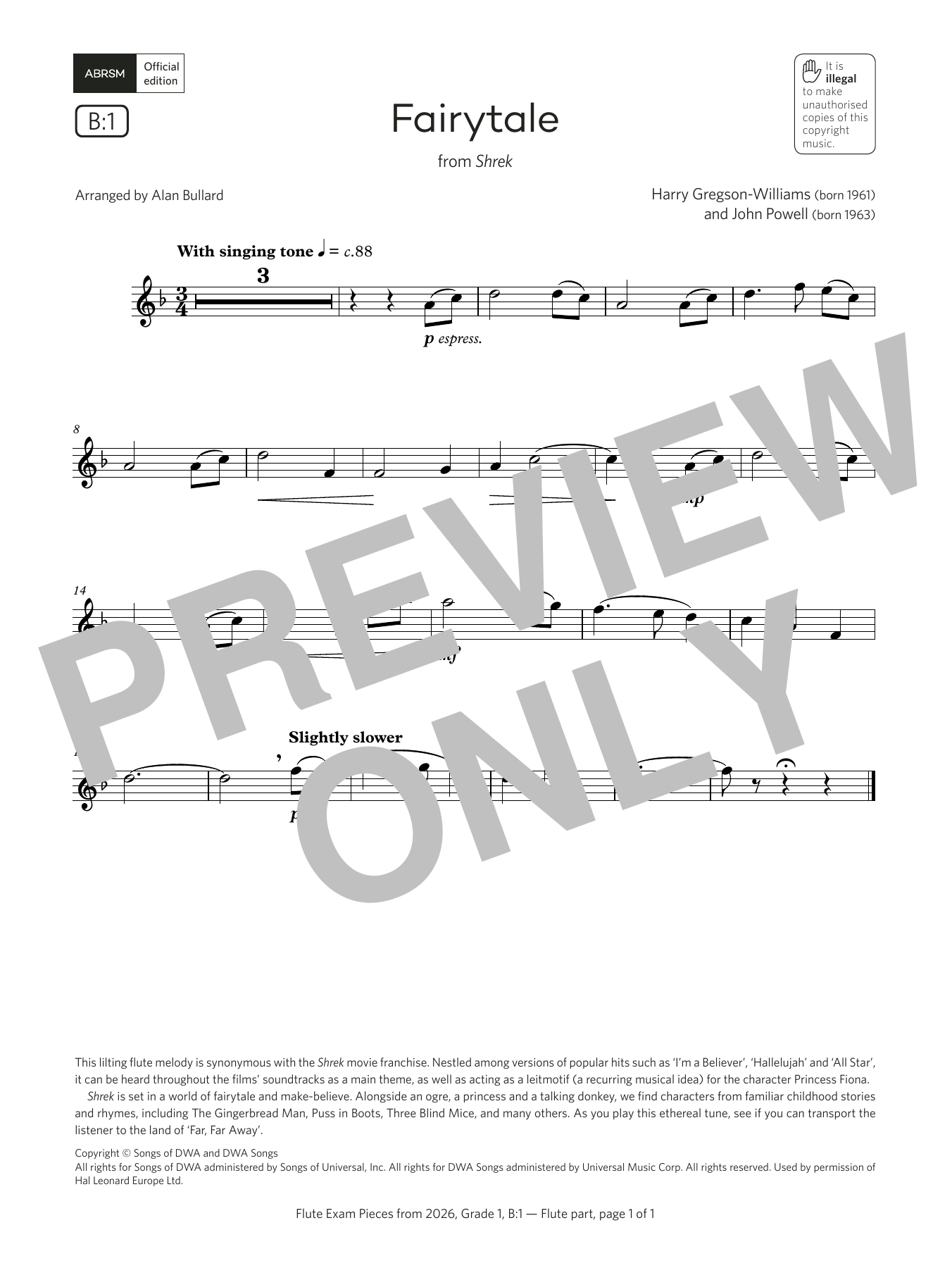 Harry Gregson-Williams Fairytale (Grade 1, list B1, from the ABRSM Flute Syllabus from 2026) sheet music, chords, lyrics - Printable PDF for Flute Solo