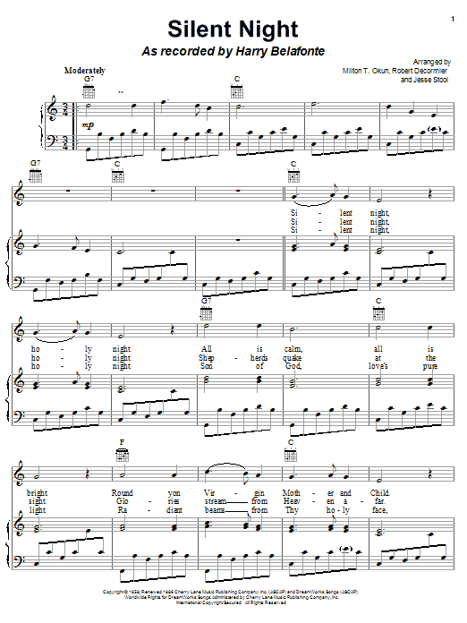 Learn to play Harry Belafonte Silent Night sheet music for Piano, Vocal & Guitar (Right-Hand Melody) in minutes. Harry Belafonte Silent Night sheet music notes and chords