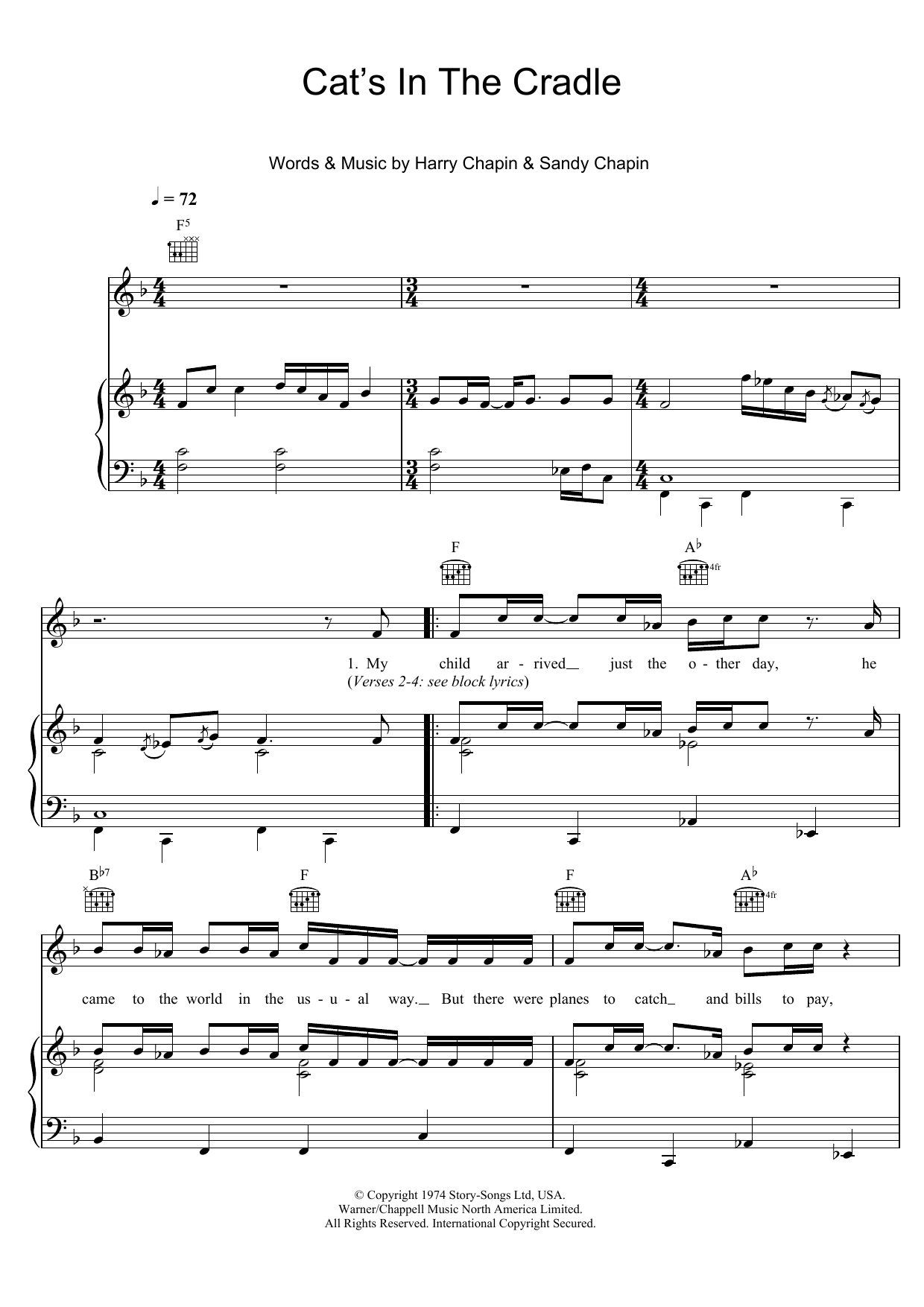 Learn to play Harry Chapin Cat's In The Cradle sheet music for E-Z Play Today in minutes. Harry Chapin Cat's In The Cradle sheet music preview music notes and score for E-Z Play Today including 5 page(s)