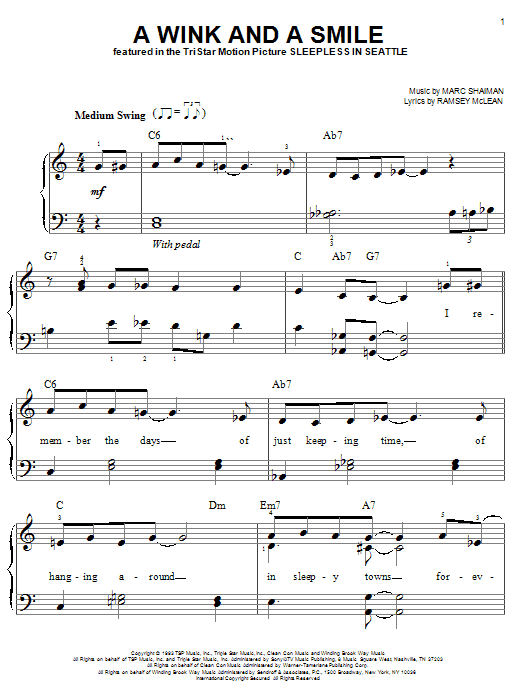 Learn to play Harry Connick, Jr. A Wink And A Smile sheet music for Piano (Big Notes) in minutes. Harry Connick, Jr. A Wink And A Smile sheet music preview music notes and score for Piano (Big Notes) including 4 page(s)