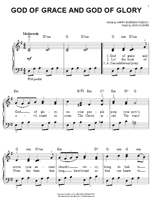 Learn to play Harry Emerson Fosdick God Of Grace And God Of Glory sheet music for Piano, Vocal & Guitar (Right-Hand Melody) in minutes. Harry Emerson Fosdick God Of Grace And God Of Glory sheet music notes and chords