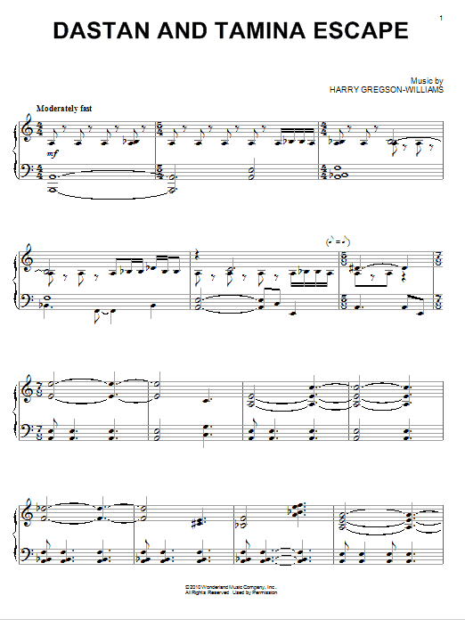 Learn to play Harry Gregson-Williams Dastan And Tamina Escape sheet music for Piano in minutes. Harry Gregson-Williams Dastan And Tamina Escape sheet music preview music notes and score for Piano including 4 page(s)