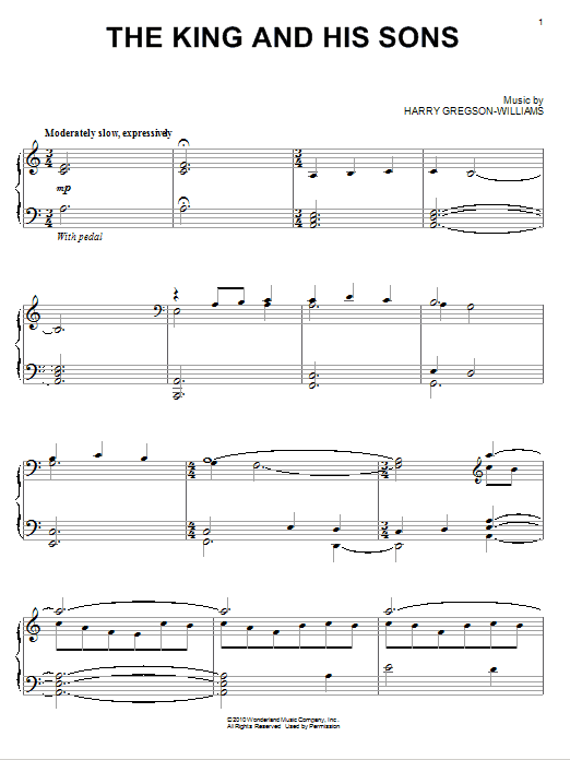 Learn to play Harry Gregson-Williams The King And His Sons sheet music for Piano in minutes. Harry Gregson-Williams The King And His Sons sheet music preview music notes and score for Piano including 3 page(s)