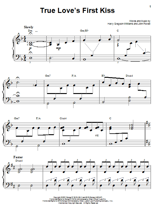 Learn to play Harry Gregson-Williams True Love's First Kiss sheet music for Easy Piano in minutes. Harry Gregson-Williams True Love's First Kiss sheet music notes and chords