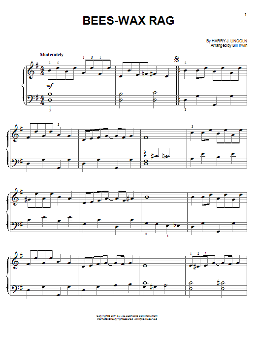 Learn to play Harry J. Lincoln Bees-Wax Rag sheet music for Easy Piano in minutes. Harry J. Lincoln Bees-Wax Rag sheet music preview music notes and score for Easy Piano including 3 page(s)