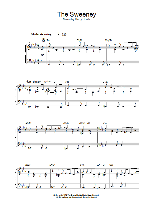 Harry South Theme from The Sweeney sheet music preview music notes and score for Piano including 3 page(s)