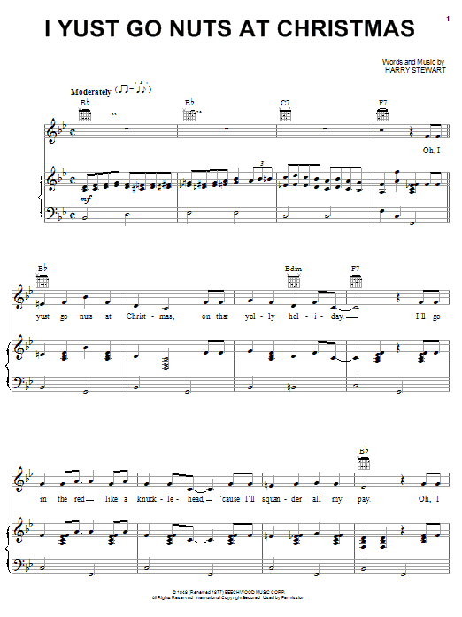 Learn to play Harry Stewart I Yust Go Nuts At Christmas sheet music for Piano, Vocal & Guitar (Right-Hand Melody) in minutes. Harry Stewart I Yust Go Nuts At Christmas sheet music notes and chords