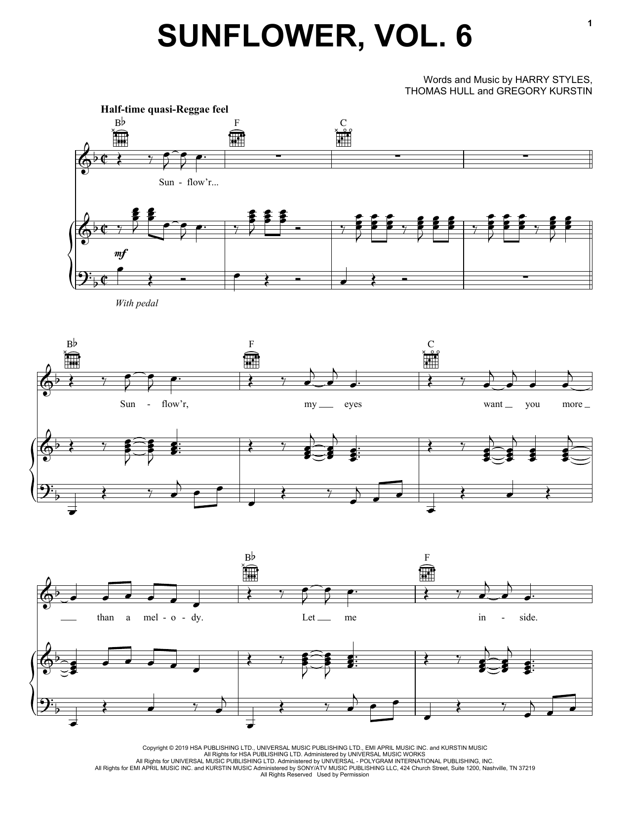 Harry Styles Sunflower, Vol. 6 Sheet Music Notes, Download Chords