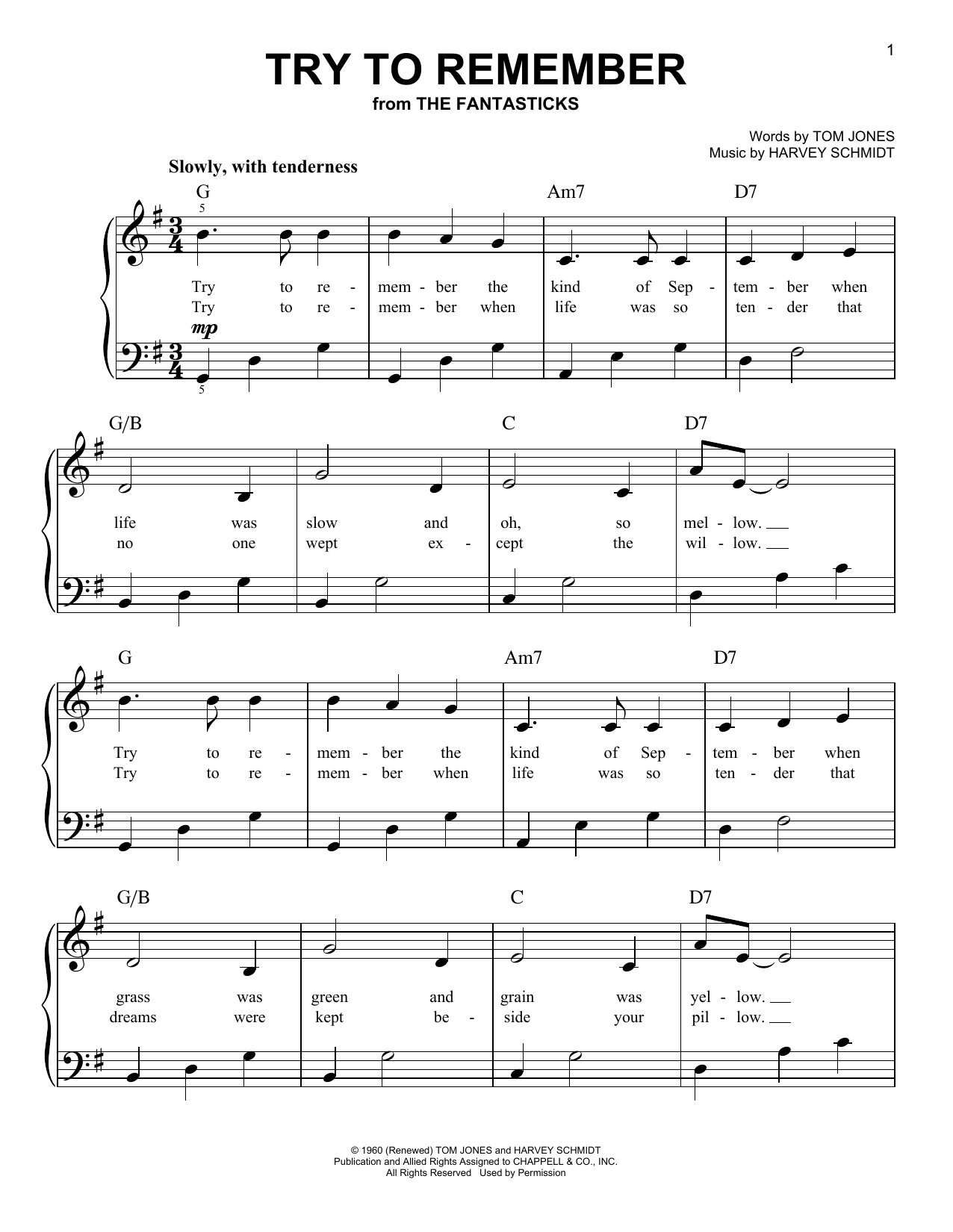 Harvey Schmidt Try To Remember sheet music preview music notes and score for Lyrics & Chords including 2 page(s)