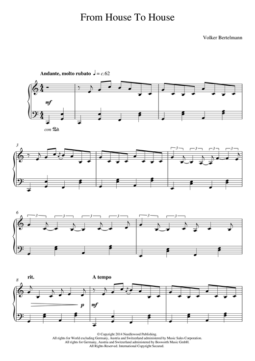 Learn to play Hauschka From House To House sheet music for Piano in minutes. Hauschka From House To House sheet music preview music notes and score for Piano including 2 page(s)
