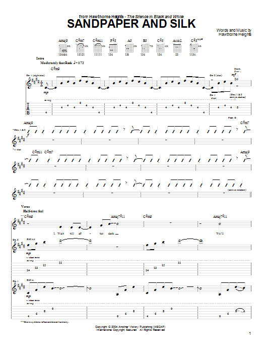 Learn to play Hawthorne Heights Sandpaper And Silk sheet music for Guitar Tab in minutes. Hawthorne Heights Sandpaper And Silk sheet music notes and chords