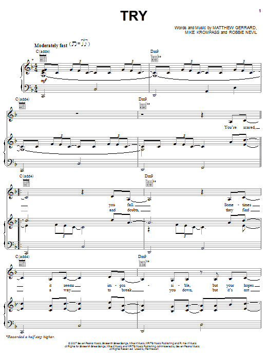 Learn to play Hayden Panettiere Try (from 'Bridge to Terabithia') sheet music for Piano, Vocal & Guitar (Right-Hand Melody) in minutes. Hayden Panettiere Try (from 'Bridge to Terabithia') sheet music preview music notes and score for Piano, Vocal & Guitar (Right-Hand Melody) including 8 page(s)