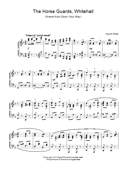 Haydn Wood The Horseguards, Whitehall (theme from Down Your Way) sheet music, chords, lyrics - Printable PDF for Piano