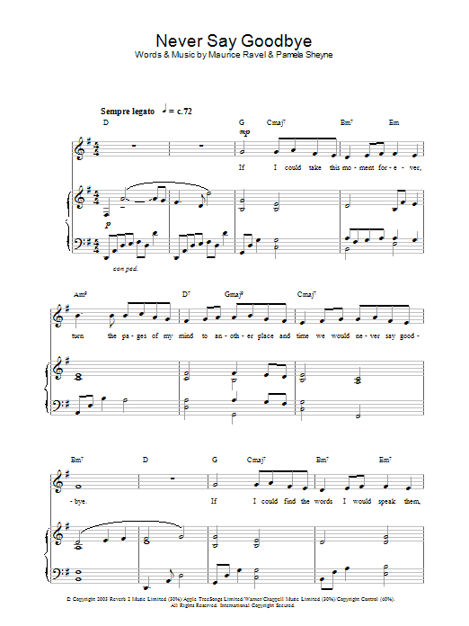 Learn to play Hayley Westenra Never Say Goodbye sheet music for Piano, Vocal & Guitar in minutes. Hayley Westenra Never Say Goodbye sheet music preview music notes and score for Piano, Vocal & Guitar including 4 page(s)