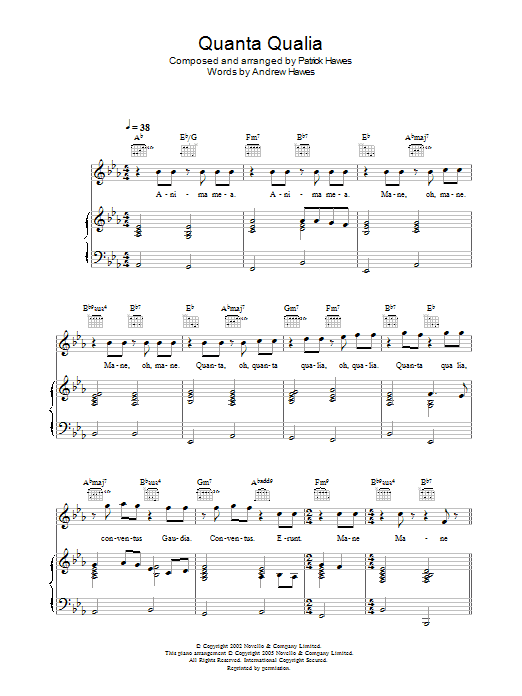 Learn to play Hayley Westenra Quanta Qualia sheet music for Piano, Vocal & Guitar in minutes. Hayley Westenra Quanta Qualia sheet music preview music notes and score for Piano, Vocal & Guitar including 3 page(s)