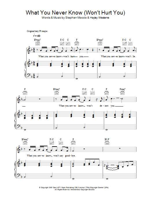 Learn to play Hayley Westenra What You Never Know (Won't Hurt You) sheet music for Piano, Vocal & Guitar in minutes. Hayley Westenra What You Never Know (Won't Hurt You) sheet music preview music notes and score for Piano, Vocal & Guitar including 5 page(s)