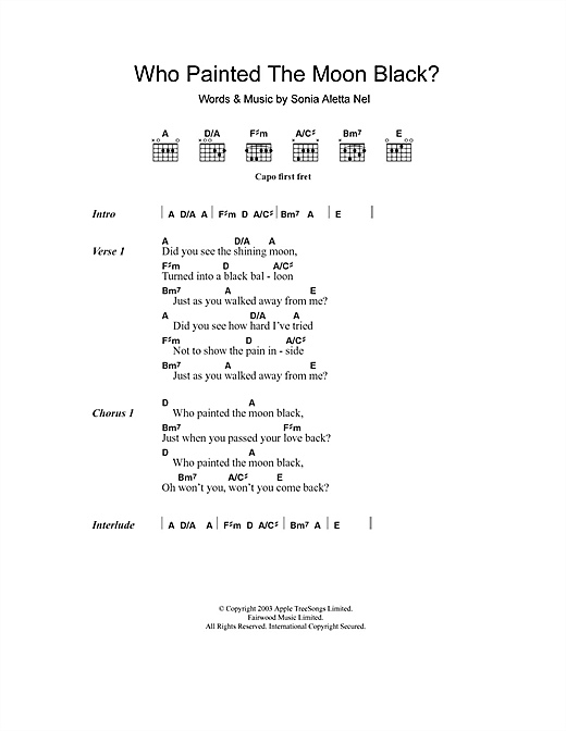 Learn to play Hayley Westenra Who Painted The Moon Black? sheet music for Lyrics & Chords in minutes. Hayley Westenra Who Painted The Moon Black? sheet music notes and chords
